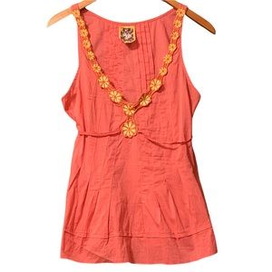 Free People Camisole Tank Top Size 8 Persimmon Red Crochet Flower Accents